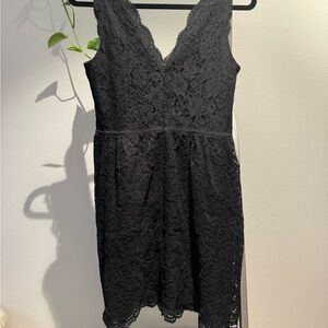 LOFT Black Lace Midi Dress with V-Neck